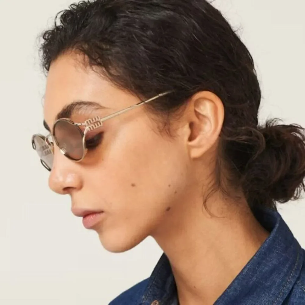 NEW Miu Miu MU52YS ZVN20F Pale Gold Pink Mirror Silver Oval Unisex Sunglasses